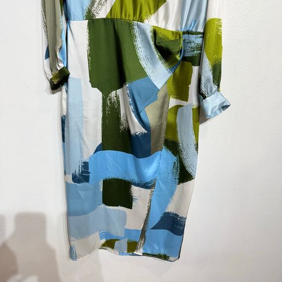 Zara Blue Multicolor Abstract Print Midi Dress Sz L NWT - Picture 4 of 14